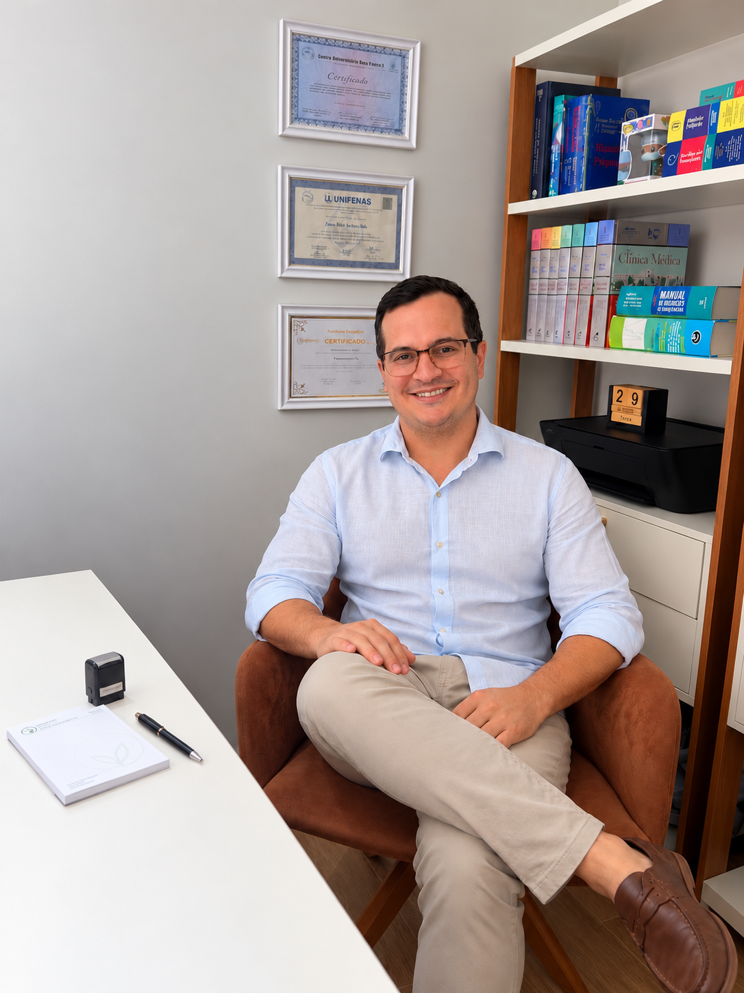 Dr. Aloizio Rezende sentado no consultório